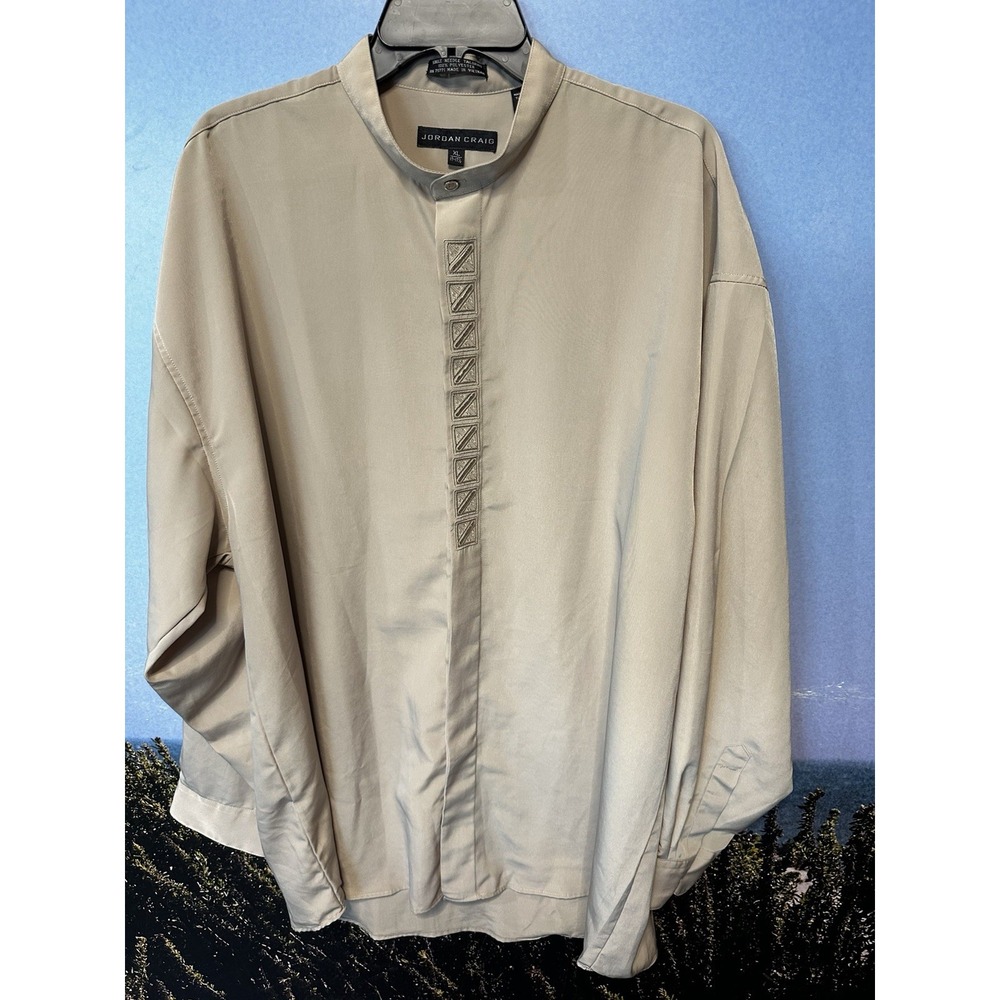 Vtg 90's Y2K Style Jordan Craig Mens Collarless Button Down Shirt Gray XL 17 1/2